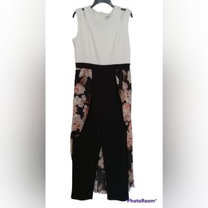 Alexa B Nites White Top Black Pant Jumpsuit with Floral Overlay SZ 12.